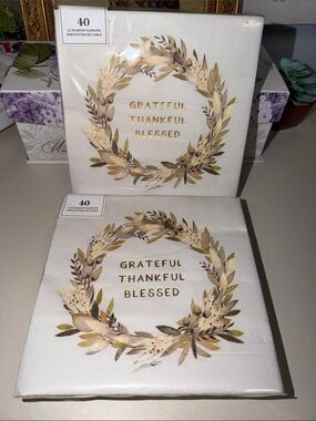 White Beige Brown Green Wreath Fall Harvest Square Lunch Napkins 40 pk x 2